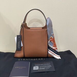 Strathberry Arkshell Top Handle Leather Bag Tan color